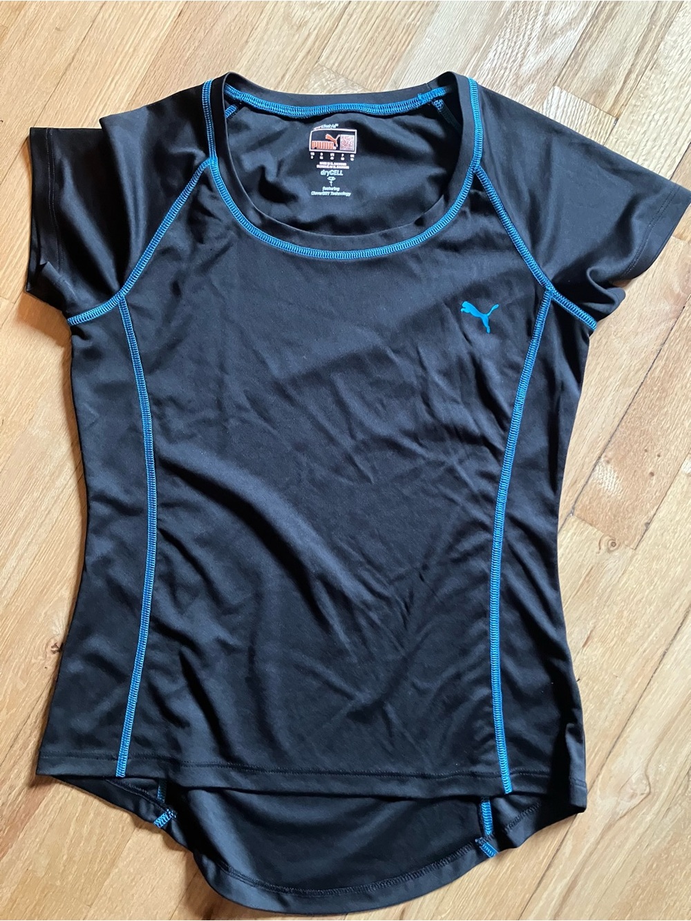 Puma Black Short Sleeve Performance Tee with Blue Trim